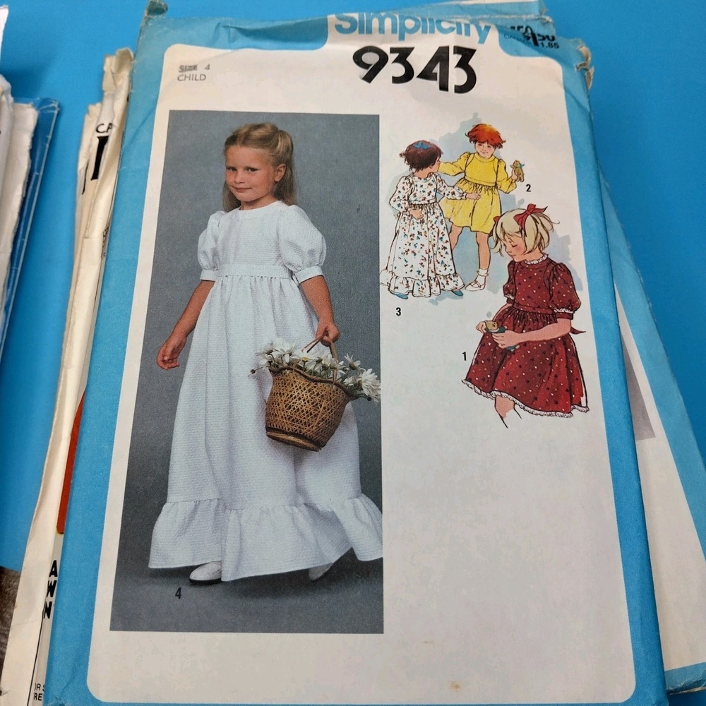 Vintage Girls Sewing Pattern Lot Simplicity McCalls Dresses Jumpers Crafts Size - Picture 6 of 11